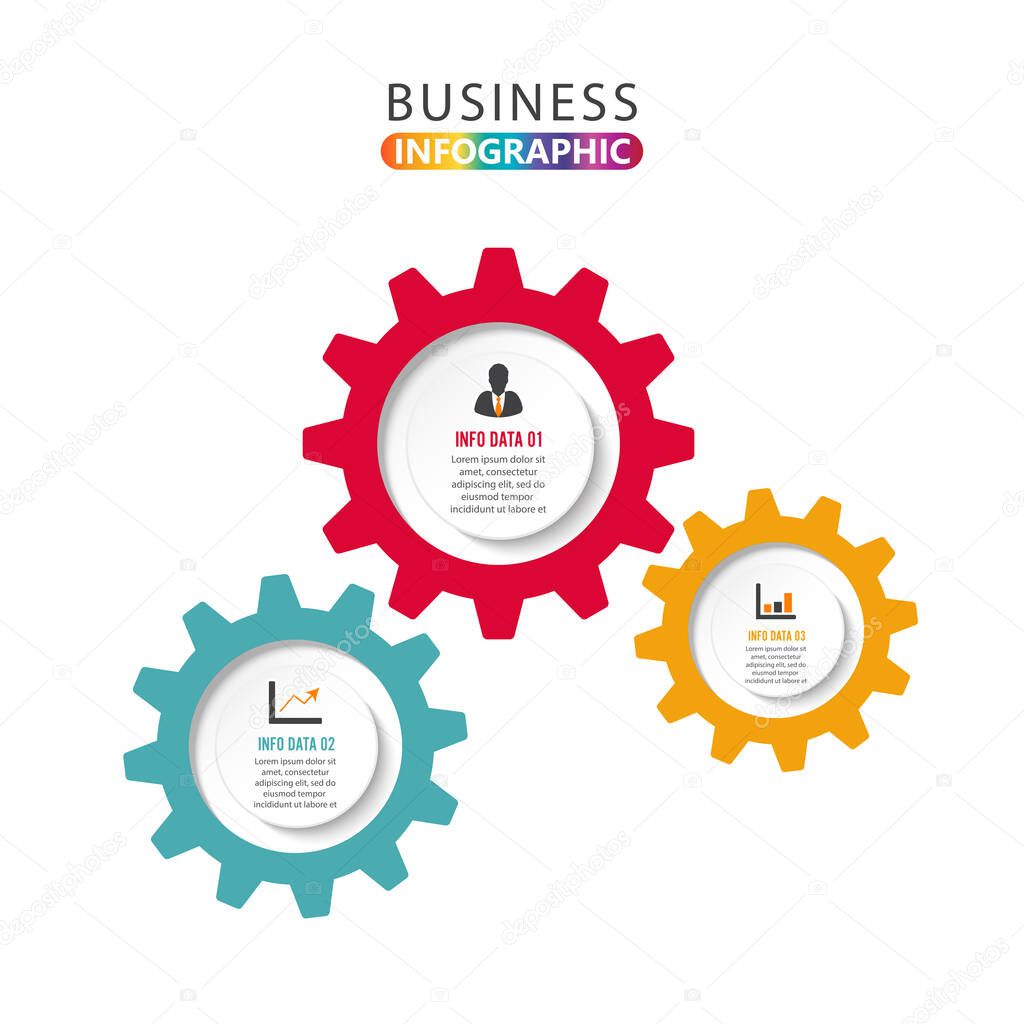 Abstract element of chart, graph, diagram with 3 steps, options, parts, processes in the form of gears. Vector business template for presentation and training.