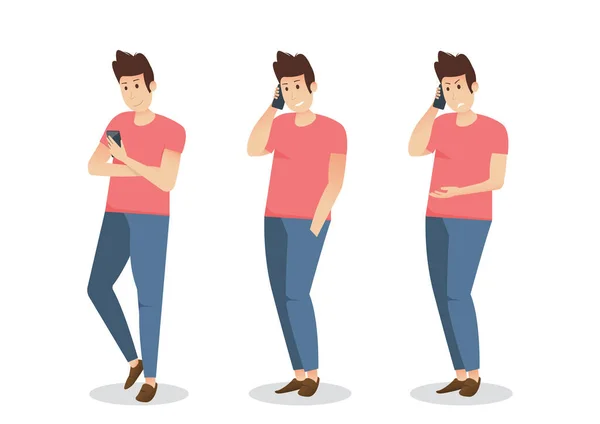 Man Talking Phone Different Emotions Character Vector Design — Image vectorielle