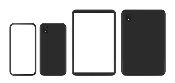 Moderne Réaliste Noir Téléphone Portable Tablette Avec Vue Face Avant — Image vectorielle