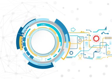 Çeşitli teknolojik elementlere sahip soyut teknolojik arka plan. Yapısal model teknoloji arkaplanı. Vektör illüstratörü