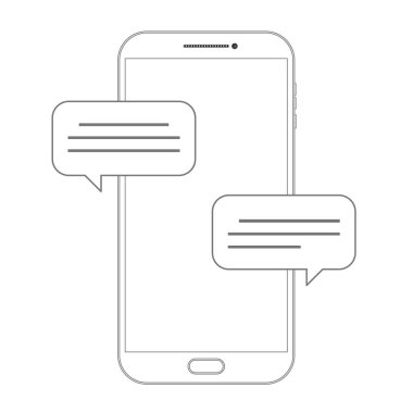 Çizim smartphone anahat. Anahat diyalog simgesi gri arka plan üzerinde izole. Web sitesi tasarımı, logo, app, kullanıcı arabirimi için satır sohbet sembolü. Düzenlenebilir inme. Vektör çizim. Eps10