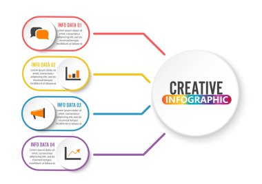 Zaman çizgisi bilgi grafikleri tasarım vektörü ve pazarlama simgeleri iş akışı düzeni, diyagram, yıllık rapor ve web tasarımı için kullanılabilir. 4 seçeneği, adımı veya süreci olan iş konsepti.