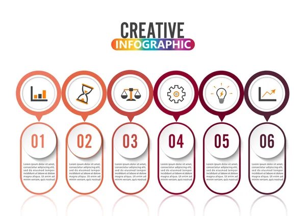 Soyut bilgi grafikleri 6 seçenekli şablon. Vektör çizimi. İş akışı düzeni, diyagram, iş adım seçenekleri, afiş, web tasarımı için kullanılabilir. Simgeleri okşa.