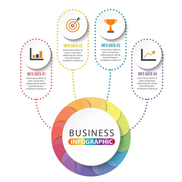 Zaman çizgisi bilgi grafikleri tasarım vektörü ve pazarlama simgeleri iş akışı düzeni, diyagram, yıllık rapor ve web tasarımı için kullanılabilir. 4 seçeneği, adımı veya süreci olan iş konsepti.