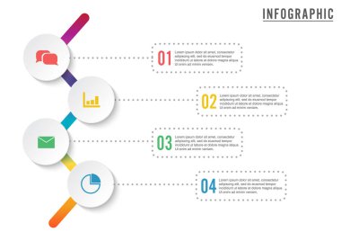 İş akışı düzeni, diyagram, yıllık rapor ve web tasarımı için bilgi tasarım vektörü ve pazarlama simgeleri kullanılabilir. 4 seçeneği, adımı veya süreci olan iş konsepti.