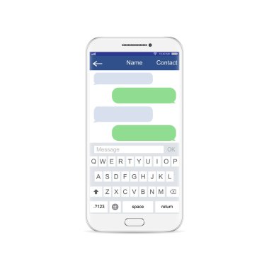 Smartphone white chatting sms app template bubbles, black and white theme. Place your own text to the message clouds. Compose dialogues using samples bubbles! Eps 10 format