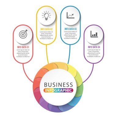 Zaman çizgisi bilgi grafikleri tasarım vektörü ve pazarlama simgeleri iş akışı düzeni, diyagram, yıllık rapor ve web tasarımı için kullanılabilir. 4 seçeneği, adımı veya süreci olan iş konsepti.
