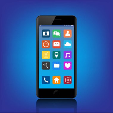 Modern gerçekçi siyah akıllı telefon. Kenar kenarlı akıllı telefon, cep telefonunun 3 boyutlu vektör illüstrasyonu.