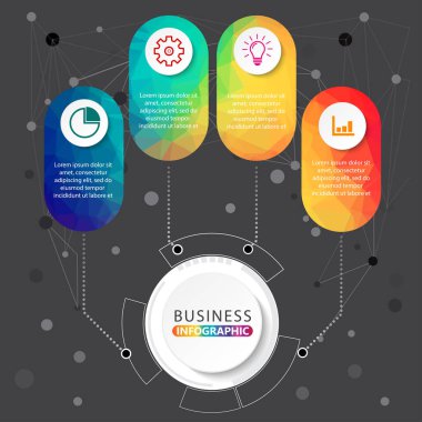 Zaman çizgisi bilgi grafikleri tasarım vektörü ve pazarlama simgeleri iş akışı düzeni, diyagram, yıllık rapor ve web tasarımı için kullanılabilir. 4 seçeneği, adımı veya süreci olan iş konsepti.