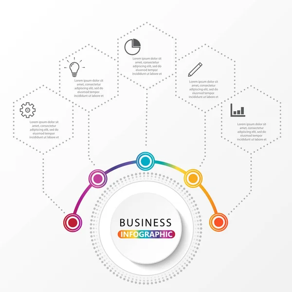 Modèle Infographie Vectorielle Avec Étiquette Papier Cercles Intégrés Concept Entreprise — Image vectorielle