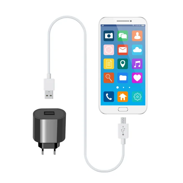 White Smartphone Usb Charger Vector Illustration — Archivo Imágenes Vectoriales
