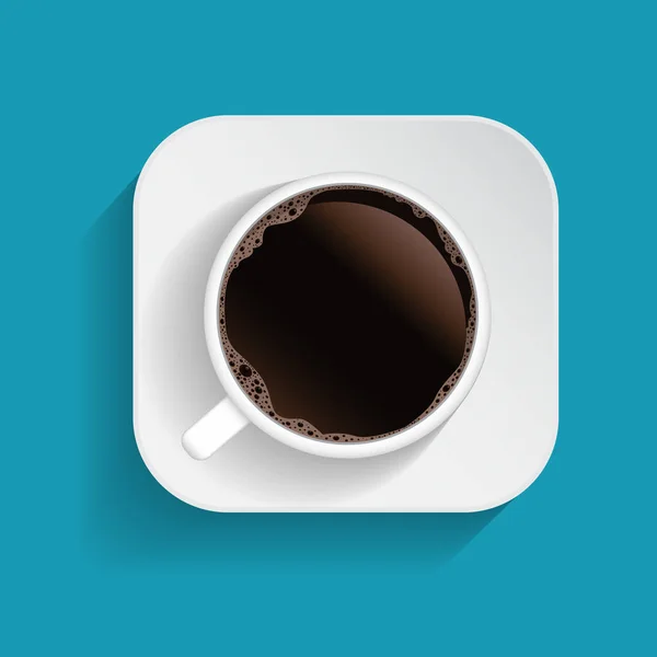 Реалистичный Вид Сверху Черный Кофе Чашку Блюдце Изолированы Синем Фоне — стоковый вектор