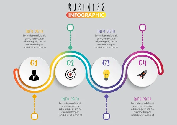 Infographie Quatre Étapes Peut Illustrer Une Stratégie Flux Travail Travail — Image vectorielle