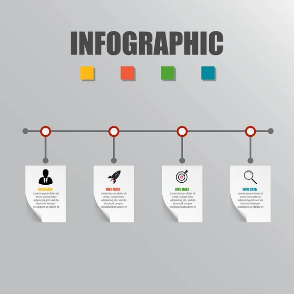 Business Concept Timeline Infograph Template Realistic Paper Steps Infographic Vector — Stock Vector