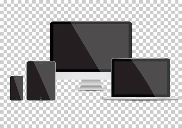 Monitor Computadora Realista Computadora Portátil Tableta Teléfono Inteligente Con Pantalla — Archivo Imágenes Vectoriales