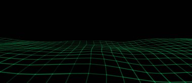 Soyut perspektif ızgarası. Geçmişe dönük dijital arkaplan. Mavi arka planda kablo çerçeveli siber manzara. 3d oluşturma.