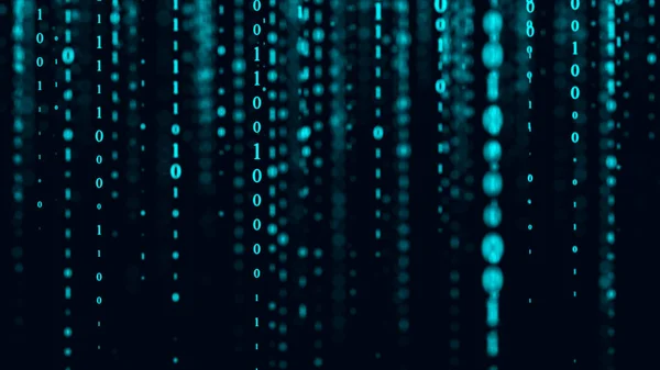 Modré maticové pozadí. Binární kód datového proudu technologie. Digitální ilustrace. Programování, kódování, hackování a šifrování. 3D vykreslování. — Stock fotografie