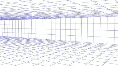 Beyaz arka planda kablo çerçeve odası. Tasarım için dijital vektör perspektif ızgara kutusu.