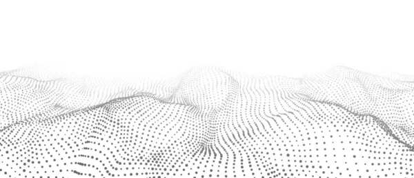Абстрактна Біла Хвиля Рухомими Точками Потік Частинок Кібертехнологічна Ілюстрація Приклад — стоковий вектор