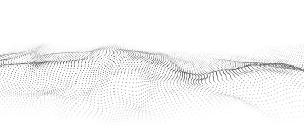 Onda Blanca Abstracta Con Puntos Movimiento Flujo Partículas Ilustración Tecnología — Vector de stock