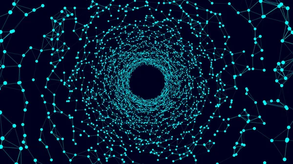 Cyber Tunnel Consisting Moving Glowing Points Futuristic Infinite Space Background — 图库矢量图片