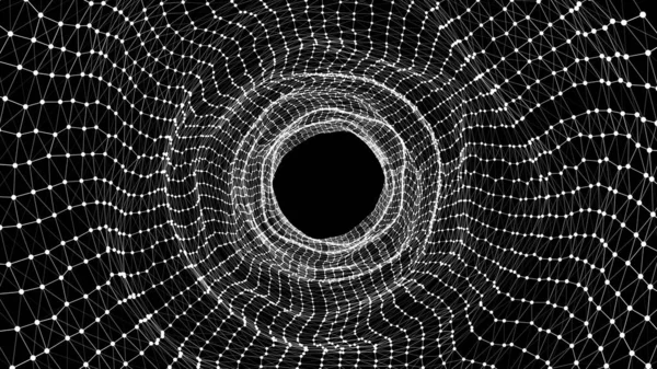 由移动的发光点组成的网络隧道 未来主义无限空间背景 网络空间数据传输的概念 高科技的例证 矢量说明 — 图库矢量图片