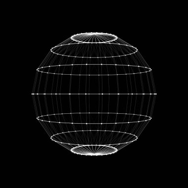 Teknoloji ağı küresi. Noktalardan ve çizgilerden oluşan siyah küre. Modern kablo elementleri. Vektör illüstrasyonu.