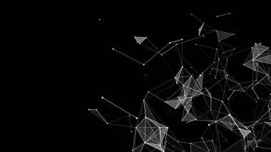 Ağ bağlantısı yapısı. Hareketli noktalar ve çizgilerle soyut siyah arkaplan. Fütürist illüstrasyon. Dijital teknoloji tasarımı. Vektör illüstrasyonu.