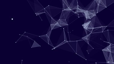 Ağ bağlantısı yapısı. Hareketli noktalar ve çizgilerle soyut mavi arkaplan. Fütürist illüstrasyon. Dijital teknoloji tasarımı. Vektör illüstrasyonu.