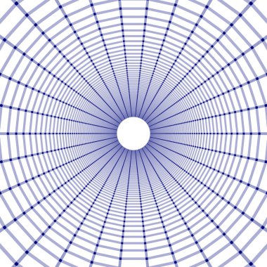 Fütürist mavi huni. Telgraf çerçeveli uzay yolculuğu tüneli. Yüzey warp hızına sahip soyut mavi solucan deliği. Vektör illüstrasyonu.