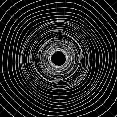 Hareket eden parlayan noktalardan oluşan siber tünel. Gelecekçi sonsuz uzay arkaplanı. Siber uzayda veri transferi kavramı. Yüksek teknolojili illüstrasyon. Vektör illüstrasyonu.