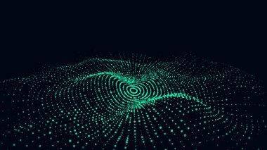Fütürist hareketli daire dalgası. Parlayan parçacıkların olduğu dijital arkaplan. Büyük veri görselleştirmesi. Vektör illüstrasyonu.