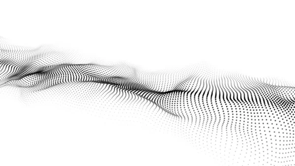 Abstrakte Futuristische Welle Mit Beweglichen Punkten Strömung Von Teilchen Illustration — Stockvektor