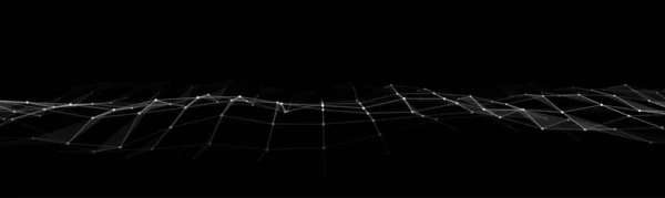 Futuristic Black Moving Wave Digital Background Particles Lines Big Data — Vector de stock