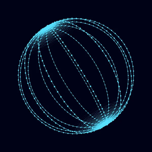 Technology Grid Sphere Blue Sphere Consisting Points Lines Modern Wireframe — Stockvektor