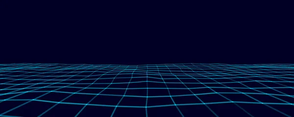 Abstract Blue Perspective Grid Digital Background Retro Style Cyber Landscape — Image vectorielle