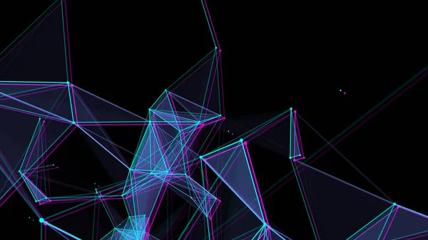 Network Connection Structure Glitch Effect Abstract Blue Background Moving Dots — Image vectorielle