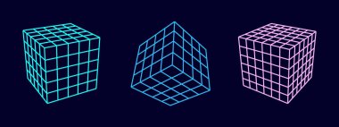 Renkli kablo küpleri seti. Üç boyutlu geometrik formlar. İzole edilmiş gerçekçi bir model. Vektör izometrik şekiller.