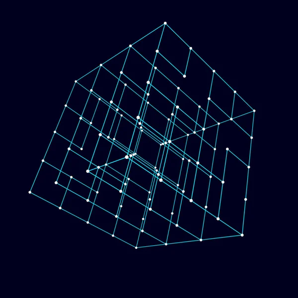 Абстрактний Каркасний Куб Точками Єднання Лініями Концепція Цифрового Блокчейн Система — стоковий вектор