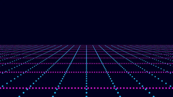 Abstract Blue Perspective Grid Digital Background Retro Style Cyber Landscape — ストックベクタ