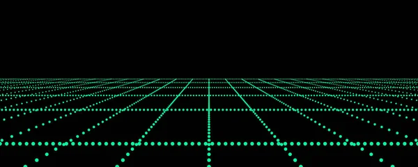 Abstract Green Perspective Grid Digital Background Retro Style Cyber Landscape — ストックベクタ
