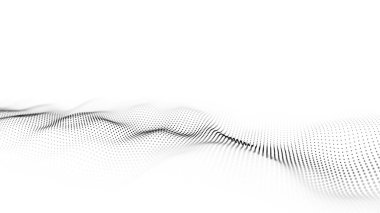 Fütürist hareketli dalga. Hareket eden parçacıkları olan dijital beyaz arkaplan. Büyük veri görselleştirmesi. 3d oluşturma