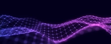 Hareketli noktalı soyut fütüristik dalga. Renkli parçacıkların ve çizgilerin akışı. Siber teknoloji çizimi. Büyük veri görselleştirmesi. 3d oluşturma