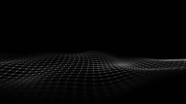 Abstract Futuristic Wave Moving Dots Lines Flow Particles Cyber Technology — Stock fotografie