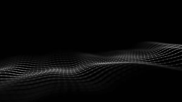 Abstract Futuristic Wave Moving Dots Lines Flow Particles Cyber Technology — Stockfoto