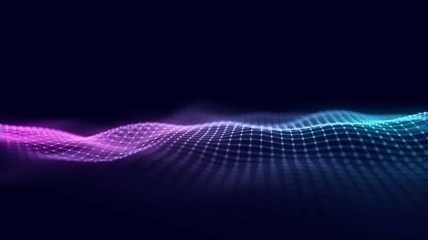 Futuristic Moving Wave Digital Background Moving Glowing Particles Lines Big — 스톡 사진