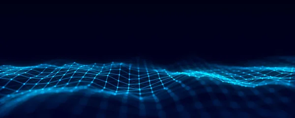 Futuristic Moving Wave Digital Background Moving Glowing Particles Lines Big — 图库照片