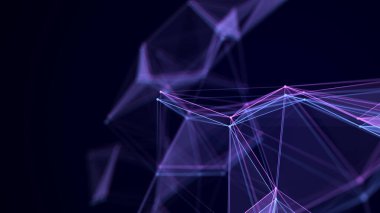 Hata efektli ağ bağlantısı yapısı. Hareketli noktalar ve çizgilerle soyut mavi arkaplan. Fütürist illüstrasyon. Dijital teknoloji tasarımı. 3d oluşturma