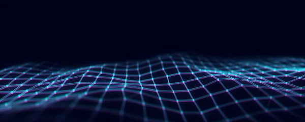 Futuristic Moving Wave Glitch Effect Digital Background Moving Glowing Particles — Stok fotoğraf