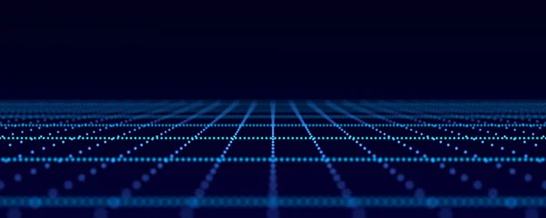Abstract blue perspective grid. Digital background in retro style. Cyber landscape on dark background. 3d rendering